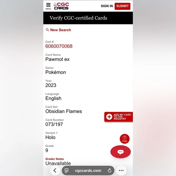 Pokemon CGC 9 Pawmot EX Holo (2023) from Obsidian Flames 073/197 - Picture 8 of 8